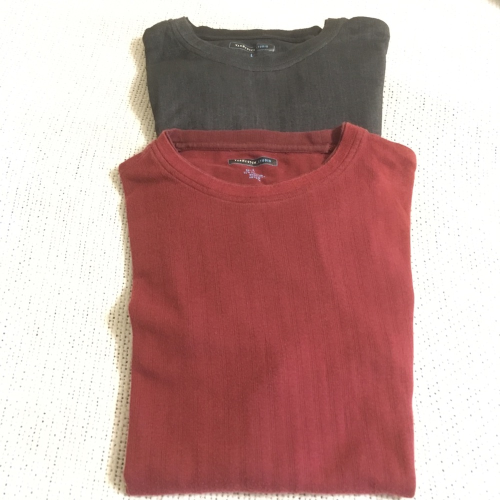 Two Van Heusen dress T-shirts Charcoal, Burgundy L